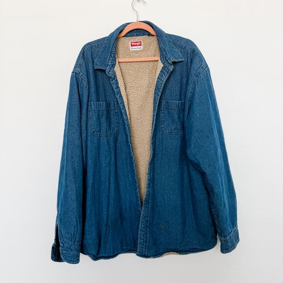 Wrangler Sherpa Denim Jacket Men’s 2XL Blue Western Grunge Americana Utility 90s - Picture 1 of 8